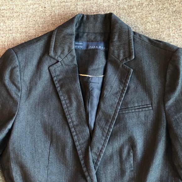 ZARA Dark Wash Chambray Blazer - Picture 5 of 9